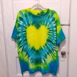 2XL Blue, Green & Yellow Heart Tie Dye Shirt